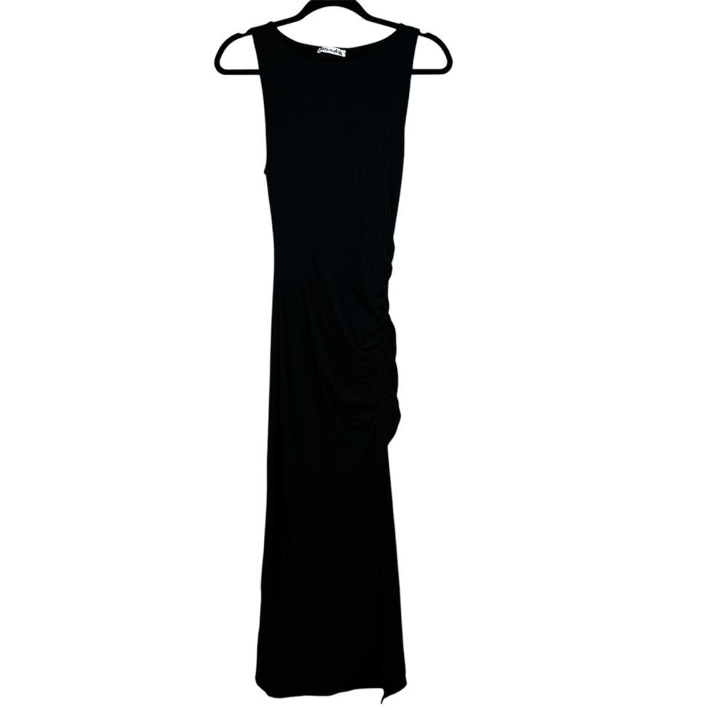 Reformation Bridger Dress Open Back Ruched Black Ribbed Sleeveless Size Small